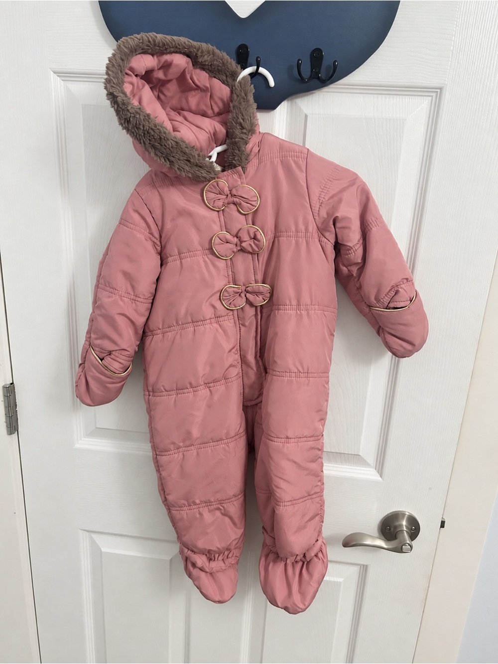 First Impressions Dusty Pink Hooded One-Piece Footie Snowsuit